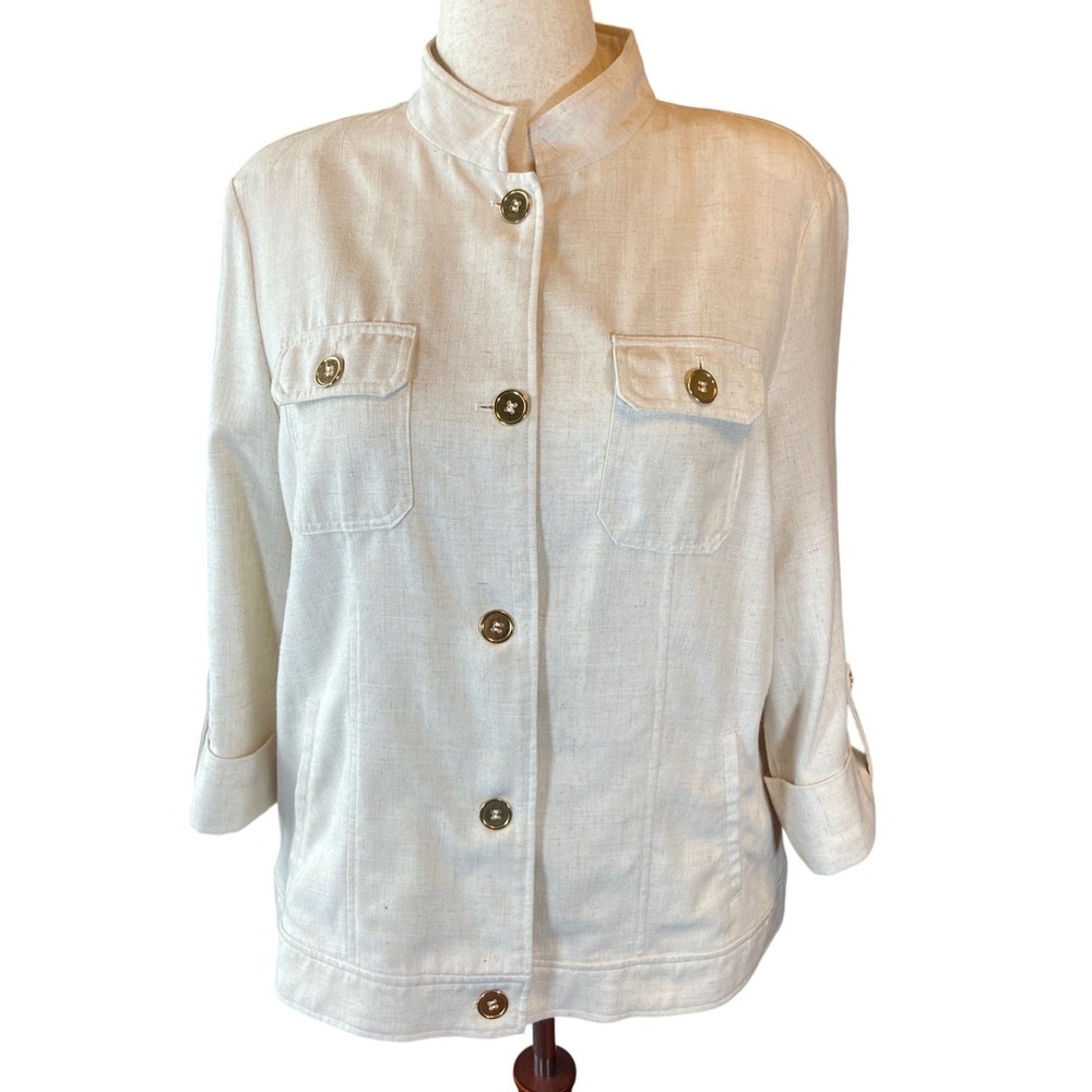 Drapers James Spring Jacket Cream Linen Blend Mandarin Collar Utility Large